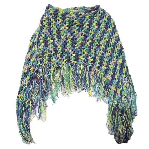 Hand-Made‎ Bohemian Crocheted Poncho/Shawl w/Fringe Multicolor 70's Style Hippie - Picture 5 of 13